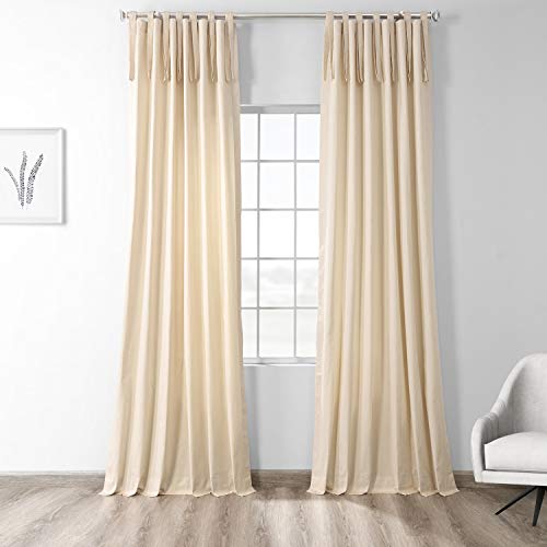 Image of HPD Half Price Drapes Solid Tie Top Cotton Curtains 84 Inches Long (1 Panel) Luxury Light Filtering Curtains for Living Room, Modern Semi Sheer Curtain for Bedroom, 50W X 84L, English Cream