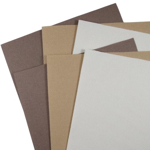 Image of KCS 4 /6 pc of 12 inch x 18 inch(30cmx45cm) 16 Count Cotton Aida Cloth Cross Stitch Fabric (6 pc,Antique White +Coffee+Khaki)