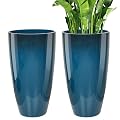 Lucieblessdesign 21 inch Tall Planter, Indoor Outdoor Planter Set of 2 Tall Outdoor Planters for Porch Large Planter Pot with Drainage Hole for Home Garden Front Door