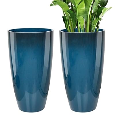 Lucieblessdesign 21 inch Tall Planter, Indoor Outdoor Planter Set of 2 Tall Outdoor Planters for Porch Large Planter Pot with Drainage Hole for Home Garden Front Door
