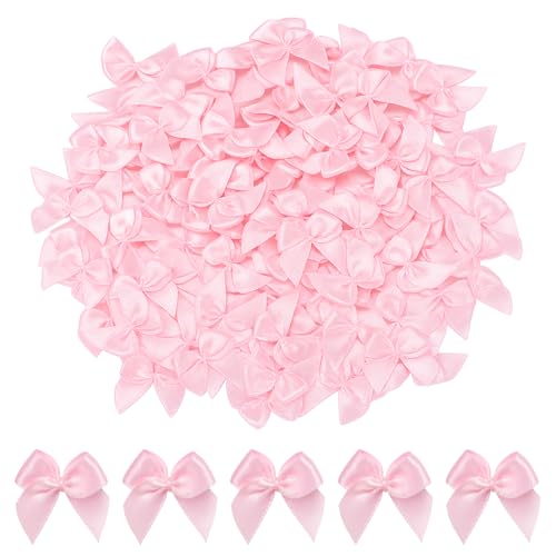240PCS Mini Pink Bows 1 Pink Satin Ribbon for Crafts Sewing Accessories Baby Showers Weddings Cards Invitations Cake DIY Hair Clothespins