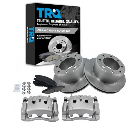 Image of TRQ Rear Brake Pad, Caliper, & Rotor Kit Ceramic Vented Compatible with 2008-2012 Ford F-250 Super Duty 2006-2012 F-350 Super Duty