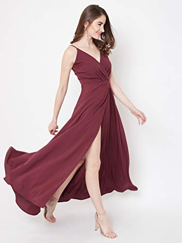 Image of Berrylush Red Solid V Neck Maxi Dress
