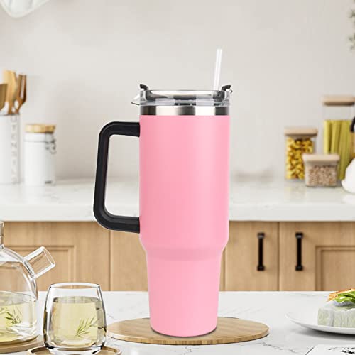 Oneustar 40 Oz Tumbler With Handle And Straw Stainless Steel Insulated Tumbler With Lid Water Bottle Iced Coffee Cup Travel Coffee Mug For Women, Pink #TOP3