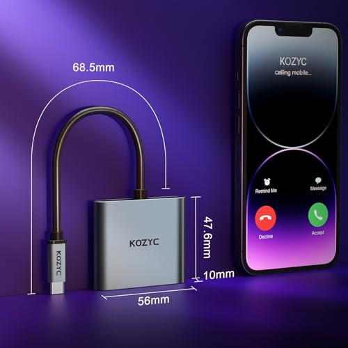 Image of KOZYC USB C to Dual HDMI Adapter 4K@60hz, Type C to HDMI Splitter Extended Display for MacBook /MacBook Pro Air Dell XPS13 /15, Samsung Galaxy S9 /S9+ [MST Mode (Extended displays) Only for Win OS]