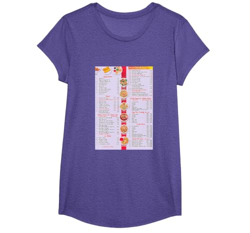 Chinese Food Menu T-Shirt, Girls, Purple Heather, Large