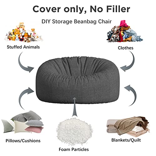 Taotique 3.3Ft Bean Bag Chair Cover(Cover Only, No Filler) Soft Skin Cooling Cotton Linen Bean Bag Cover For Adults/Teens/Kids In Summer Washable Bean Bag Couch Cover #TOP4