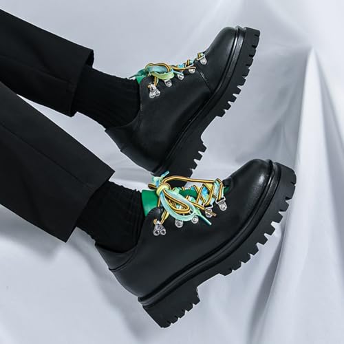 Men's Round - Toe Loafers and Oxford Shoes with 8 CM Inner Heightening, Cool Lacing Design, Stylish Thick - Sole. Ideal for Casual and Semi - Formal Occasions.3