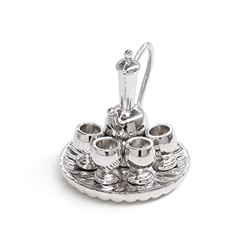 Odoria 1/12 Scale Dolls House Miniature Flagon and Glass Dollhouse Accessories, Silver