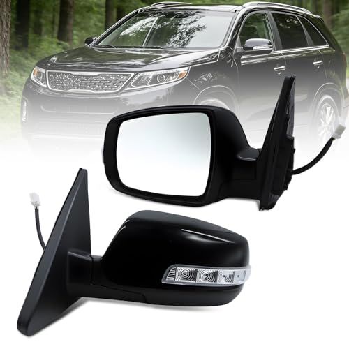 Yunnergo Left Driver Side Mirror Assembly Compatible with Sorent 2011-2015 with Heated & Turn Signal Light & Manual Folding & Power Glass 876101U050 Black (7 Pins) (Left) by Yunnergo - Used condition - US$18.83