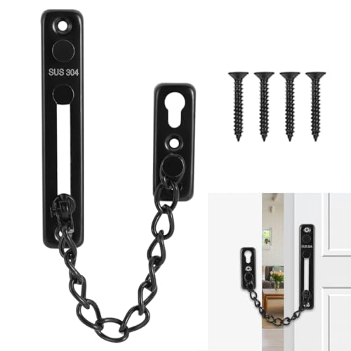 Cadena Puerta,Cadena antirrobo,Cadena de puerta de acero inoxidable 304,Cerradura Cadena Puerta Antirrobo con tornillos,para puertas y ventanas de apartamentos,hoteles y hogares (Negro)