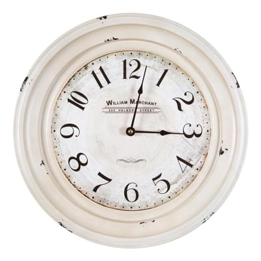 Yosemite Home Decor Circular Iron Wall Clock, White Frame, White Face, Black Text, Black Hands