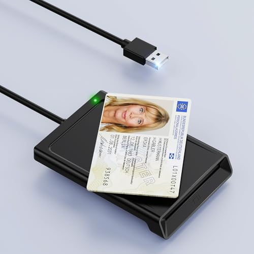 USB Chipkartenleser mit NFC, USB Smart Card Reader Kartenlesegerät DOD Military Kartenleser für den neuen Personalausweis Bankkarten kompatibel mit Windows, Linux, Android,95cm Kabel