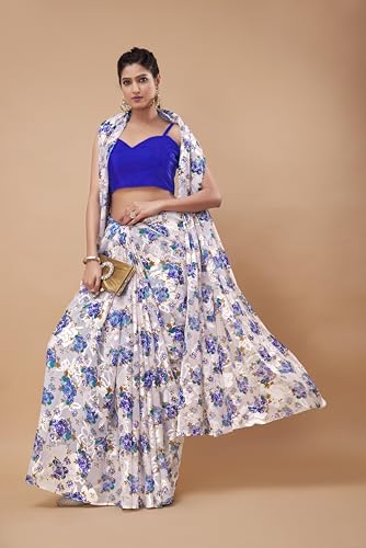 Image of Garden Vareli Summer Roganza Viscose Brasso Floral Print Saree with Unstitched Blouse Piece