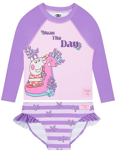Peppa Pig Bañador Piscina Niña De 2 Piezas, Bañador Natacion Niña con Mangas Largas, Traje De Baño Niños, Morado 2-3 Años