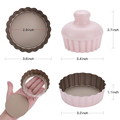 Cggyyz Mini Round Tart Pan With Removable Bottom, Nonstick Mini Pie Pans For Baking, Carbon Steel Quiche Pan Set For Cupcake Muffin Cakes And Desserts, Including 6 Tart Pan And 1 Tart Tamper (Pink) #TOP6