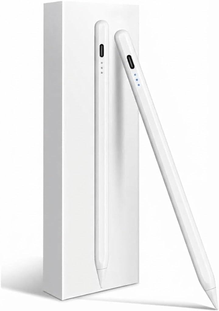 universal stylus pen for android & ios touchscreen, white | tilt sensitivity, usb-c fast charging, 10-hour battery life, no pairing required, aluminium alloy body