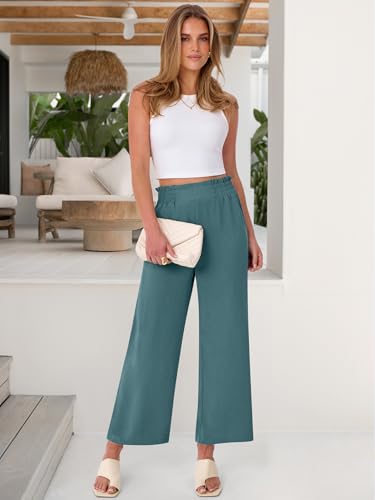 Image of ANRABESS Womens Wide Leg Palazzo Pants Summer Beach High Waisted Cropped Flowy Pants 2026 Dressy Casual Trousers with Pockets