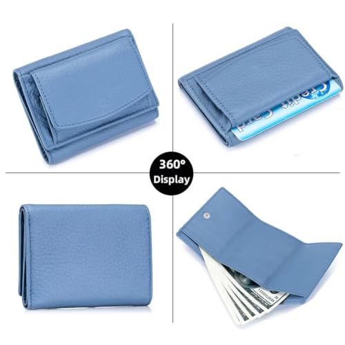 Wallet for Women Genuine Leather RFID Blocking Card Holder Minimalist Tri-fold Cash Wallet with Snap Coin Pouch, Rose Red, One Size2