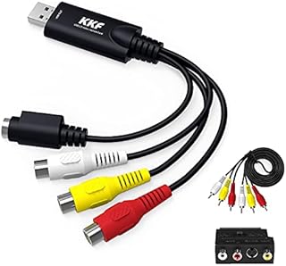 KKF RCA AV to USB Video Capture Card Converter, Convert Analog VHS VCR to Digital Adapter, USB 2.0 Audio Transfer Grabber, Digitize Video DSLR DVD PS3 PS4 Camera for Windows 7 8 10 PC Mac OS