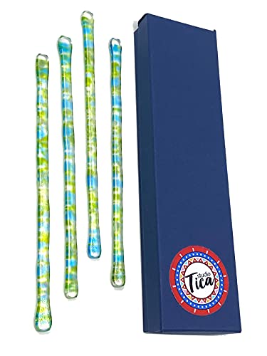 Studiotica Spring Flowers - 5.5 Inch - Reusable Handmade Glass Swizzle Stick - Champagne Martini Margarita Whisky - Set Of 5 Glass Cocktail Stirrers + Optional Gift Box #TOP1