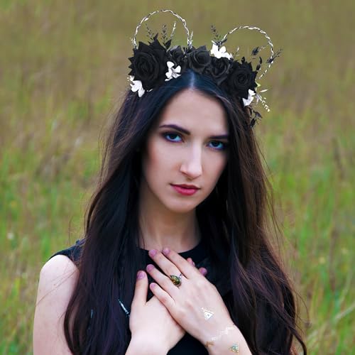 Handmade-LED-Light-Up-Flower-Mouse-Ear-Headband-Black-for-Womens-Themed-Parks-Weddings-and-Birthday-Hair-Accessories