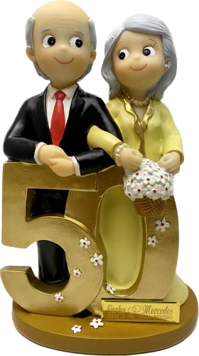 Figura pastel Bodas de Oro 50 Aniversario GRABADA muñecos grandes PERSONALIZADOS para tarta o regalo