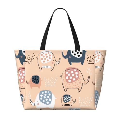 Cute Ink Drawn Elephants Print Large Beach Tote Bag for Women Extra Large Capacity Sandproof Waterproof Pool Bag Suitable for Swimming Pool Gym Groceries Travel2