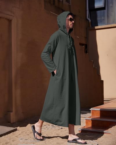 Caftán thobe abaya largo para hombre con cuello abotonado 3