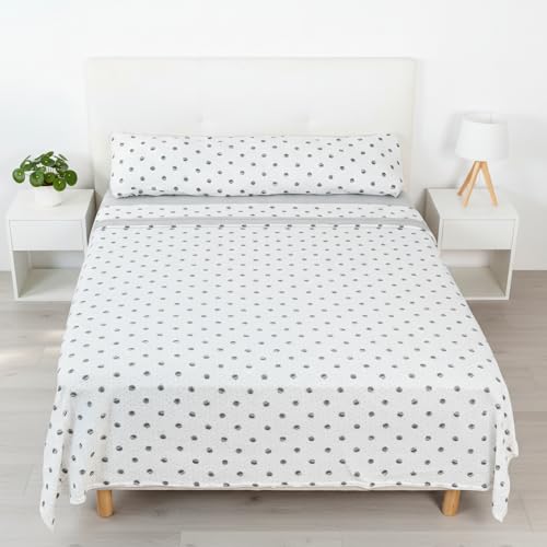 Conjunto de Sábanas Térmicas Pirineo 3 Piezas para Invierno - Microfibra Cepillada Premium, Incluye Sábana Bajera Ajustable, Encimera y Funda de Almohada - Color Circulo Gris, Cama de 150 x 190cm