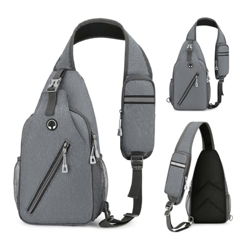 DOJUNS Crossbody Bags Sling Backpack, Sling Bag Cross body Shoulder Bag for Men and Women Chest Bag Travel Hiking Daypack (Light Grey)