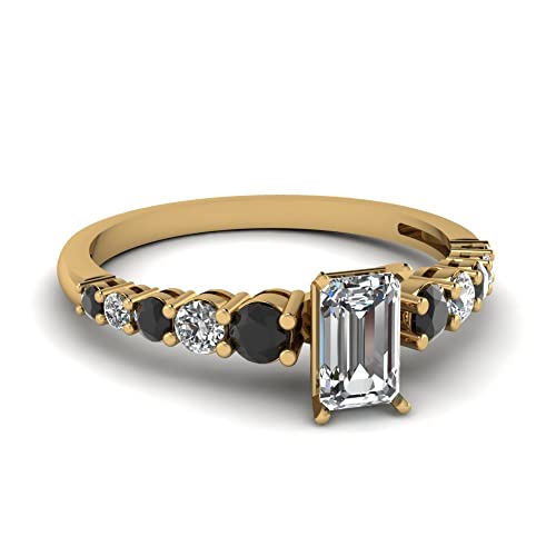 Image of Choose Your Gemstone Graduated Diamond CZ Engagement Ring Yellow Gold Plated Emerald Shape Petite Engagement Rings Lightweight Office Wear Everyday Gift Jewelry US Size 4 to 12