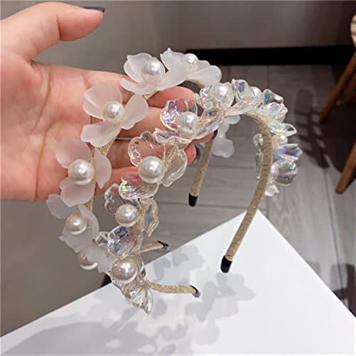 Yaoluu Fashion Headbands 2Pcs Acrylic Flowers Pearl Hairbands For Women Hair Accessories Korea Gold Wire Hair Band Hair Bows Crown Headbands Bridal Headband #TOP30
