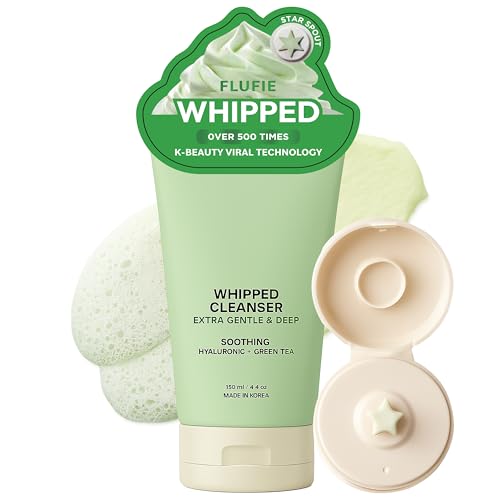 Flufie Whipped Facial Cleanser with Hyaluronic Acid & Green Tea – Deep Hydration & Gentle Pore Care – Dermatologist Tested, Anti-Aging, Korean Skin Care – Vegan, Cruelty-Free, Paraben-Free – 4.4 oz