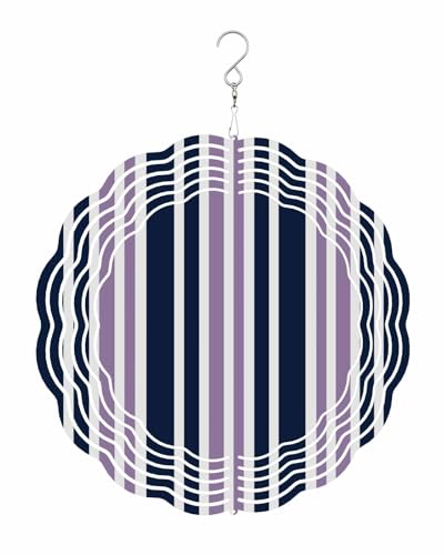 Retro Wind Spinners, Purple and Dark Blue Stripes Hanging Wind Spinners for Yard and Garden 3D Stainless Steel Metal Sculptures Crafts Ornaments 12 Inch
