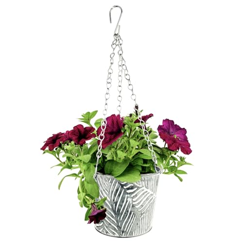 EuroDiscount Blumentopf Pflanztopf Blumenampel Hängeampel Hängetopf Metall Topf mit Palmenblattstruktur zum Hängen, Größe:Durchmesser 15.5 cm