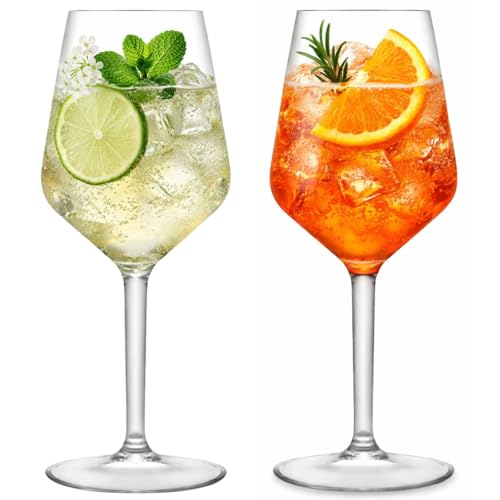 AIOS Set of 2 Tritan Plastic Wine Glasses Large Stemmed Spritz Glasses for Aperol Spritz & Hugo Spritz Shatterproof BPA Free Dishwasher Safe Wine | Spritzer | Cocktail Glasses. Capacity 470ml.