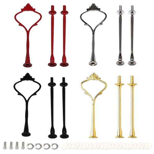 Yuwnd 4 Stück Etageren Stangen Set, 3-Lagige Etagere Stangen, Tortenständer in Gold Silber Rot und Schwarz, für Hochzeiten Geburtstage Dessertpräsentation Cupcakes Obst Süßigkeiten