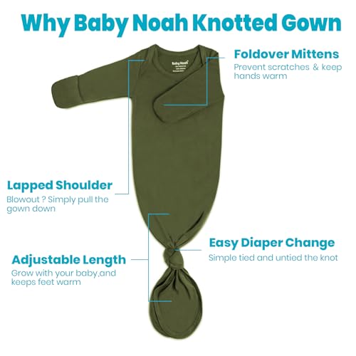 Knotted Gown Baby Newborn Hospital Outfit, Modal Infant Sleeper Gowns with Pacifier Clip and Hat Set, Nightgowns 0-3 Months2