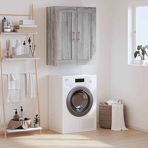 Tonture Armario de pared gris Sonoma 69,5 x 34 x 90 cm, armario colgante de madera con puertas, espacio de almacenamiento versátil para salón, cocina, pasillo