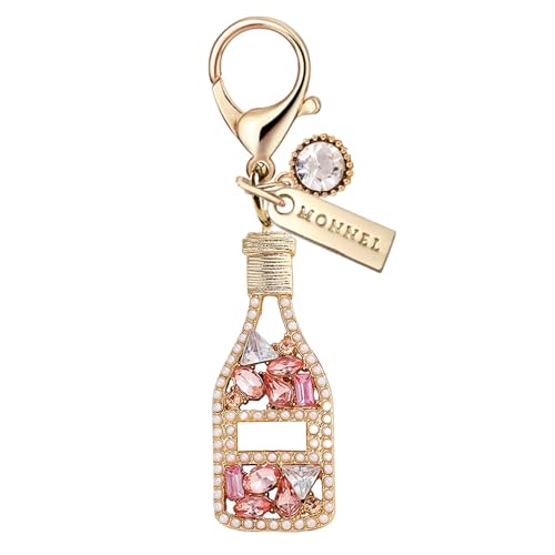 MONNEL MC385 Crystal Champagne Lobster Clasp Charm for Women with Velvet Bag (Pink,1 Piece)