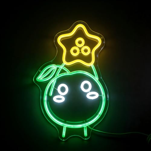 Image of Green Forest Spirit LED Neon Sign 15.7 inchx10 inch - Cute Star-Headed Character Wall Decor, USB Powered Night Light for Gamer Room, Bedroom, Farmhouse Aesthetic - Kawaii Harvest Helper Lamp