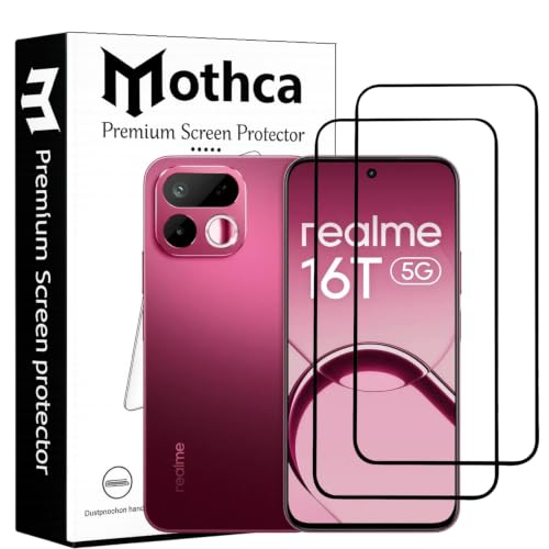 Image of Mothca Advance Military-Grade Tempered Glass Screen Protector Compatible for Realme 16T 5G with Edge to Edge Coverage - Case Friendly, Anti-Scratch & Bubble-Free Installation Kit (Pack of 2)