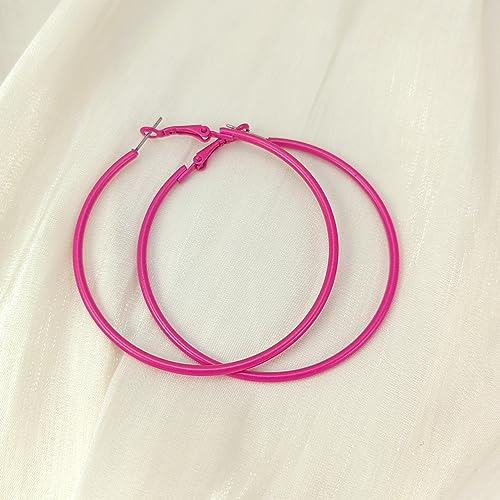 Pink Hoop Earrings for Women 60MM Big Stainless Steel Hoops 80s 90s Large Retro Neon Earrings Party Dangle Earrings Accessories Gift3
