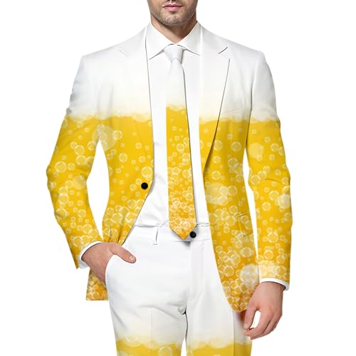 Blazer à manches longues imprimé bière 3D et veste de costume homme coupe droite