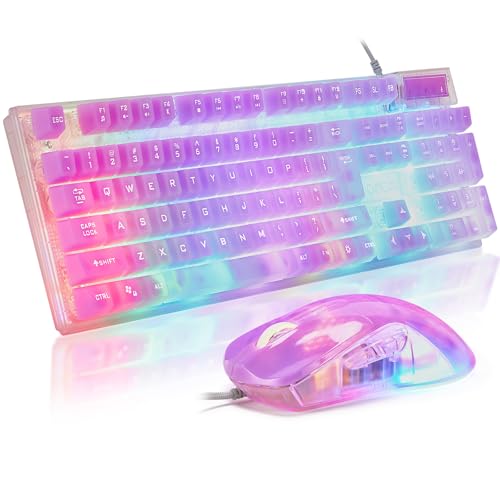 CHONCHOW LED Gaming Keyboad and Mouse Combo, Transparent RGB Rainbow Backlit Keyboard, 104 Keys Anti-ghosting USB Wired Keyboard, 7 Color RGB Gaming Mouse for PC Laptop Xbox PS4 Gamers and Work