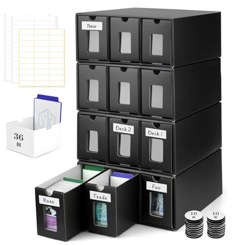 Yotakala ストレージボックス トレカ 大容量 9200枚以上収納 紙製 引き出し式 カードケース 36個カード仕切りボックス付き– ポケカ 遊戯王 野球カード デュエマ MTG TCG対応 (4段（12引き出し）)