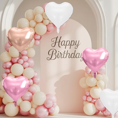 Image of Rose Gold Heart Balloons, 10 Pcs Light Pink Heart Shaped Balloon, 18 Inch Rose Gold and White Foil Balloons Helium for Girls Women Brithday Bridal Baby Shower Wedding Valentines Party Decorations