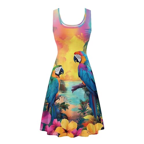 Image of TOADDITDO Women's Sleeveless O Neck Beach A-Line Party Coctail Tank Dresses Flared Sundress