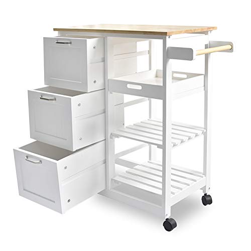 NSdirect Kitchen Island Cart,Industrial Kitchen Bar&Serving Cart Rolling Utility Storage Cart with 3-Tier Wine Rack Shelves&Three Storage Drawers,Soild Rubber Wood Top - Thumbnail 4